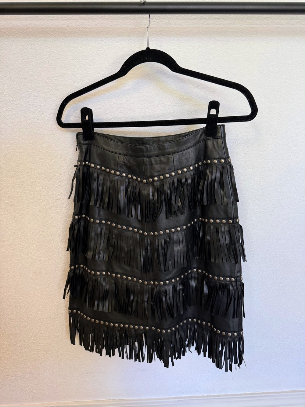 Double D Ranch Black Leather Fringe Skirt with Studs - Picture 2 of 4